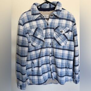 Blue and White Plaid Button-Up Shirt